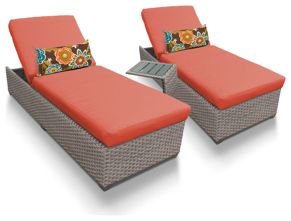 Oasis Chaise Set of 2 Outdoor Wicker Patio Furniture With Side Table