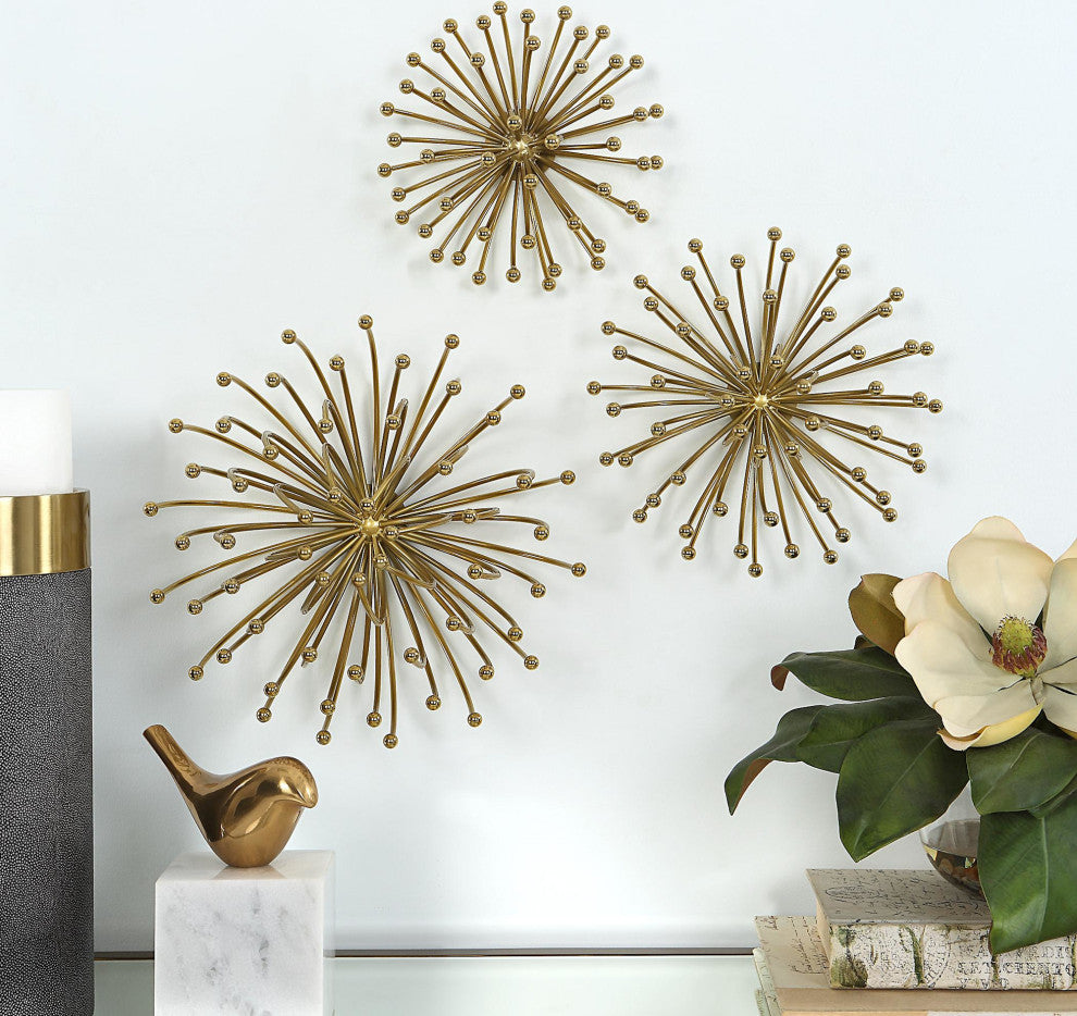 Uttermost 04337 Aga 8" Tall Metal Abstract Sculpture - Set of 3 - Gold