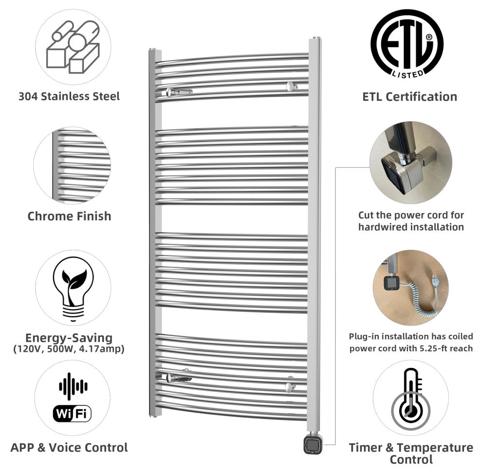 HEATGENE Smart Towel Warmer With Timer and Temperature Control, Chrome