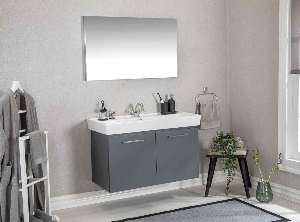 Vita Collection Gray Bathroom Vanity With Sink, Mirror, Countertop, 40