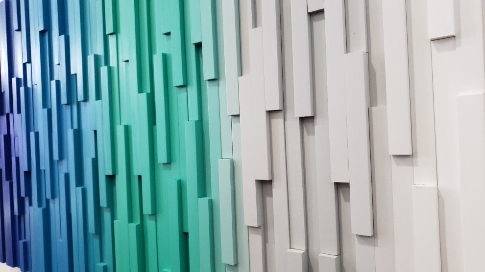 Modern Wood Wall Art Blue Ocean Transitional Ombre, 24"x48"