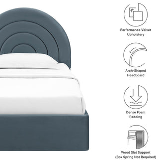 Solana Arched Performance Velvet Twin Platform Bed, Cadet Blue