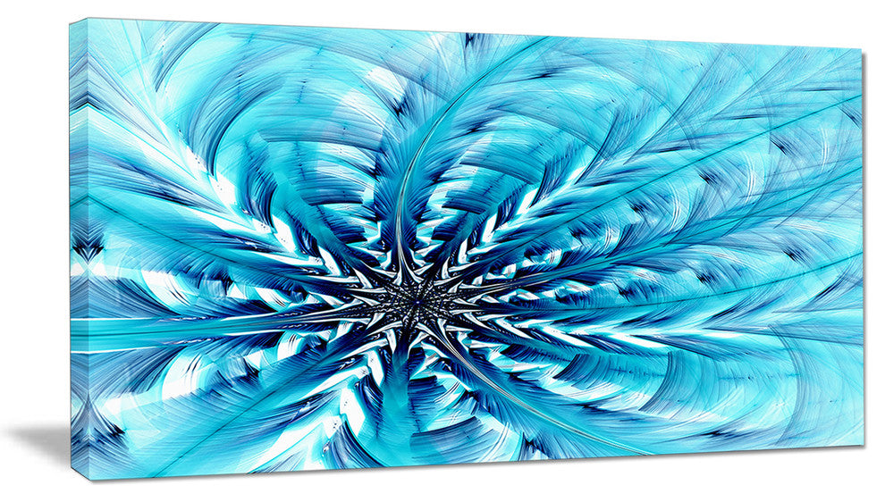 Light Blue Fractal Flower Pattern, Abstract Wall Art Canvas, 40x20