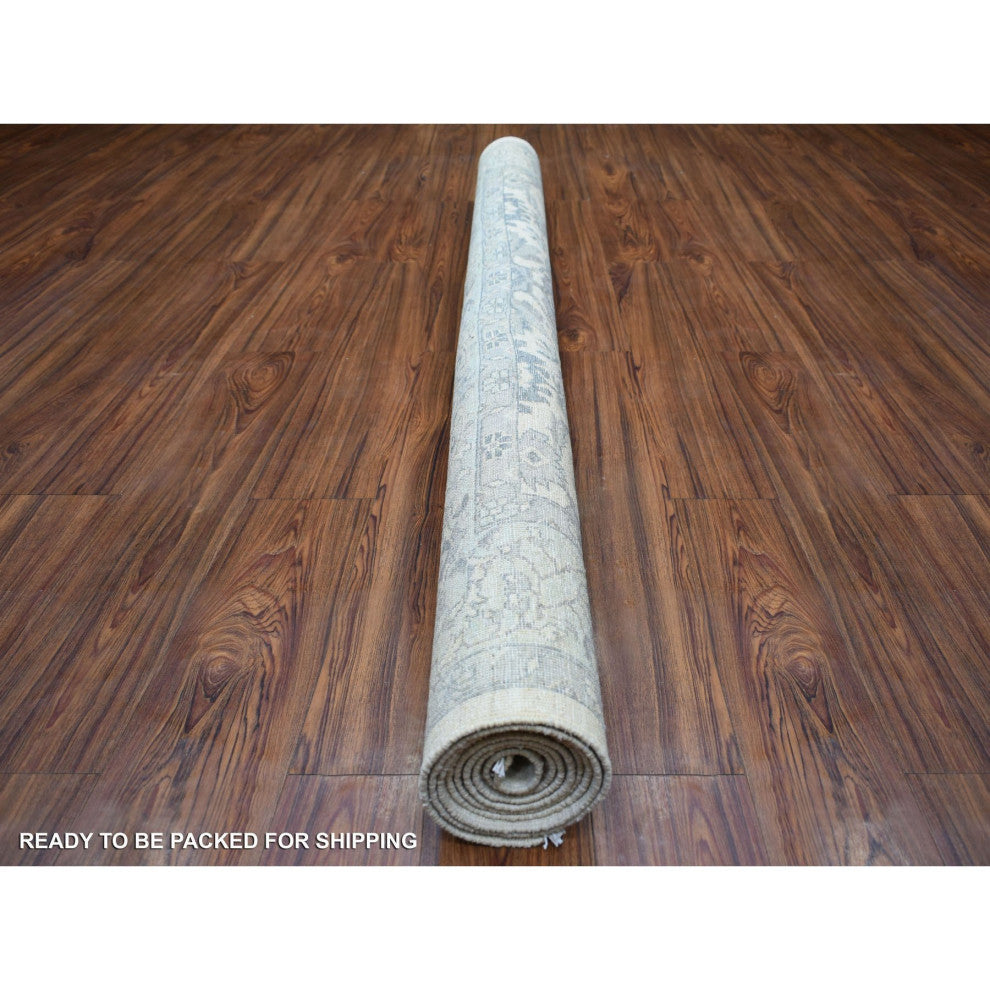 Ivory, Pure Wool Natural Dyes Hand Knotted, Fine Peshawar Rug, 6'2" x 8'9"