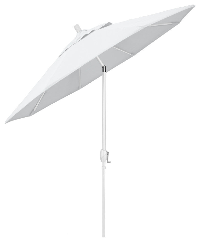9' Matted Black Push-Button Tilt Crank Aluminum Umbrella, White Olefin