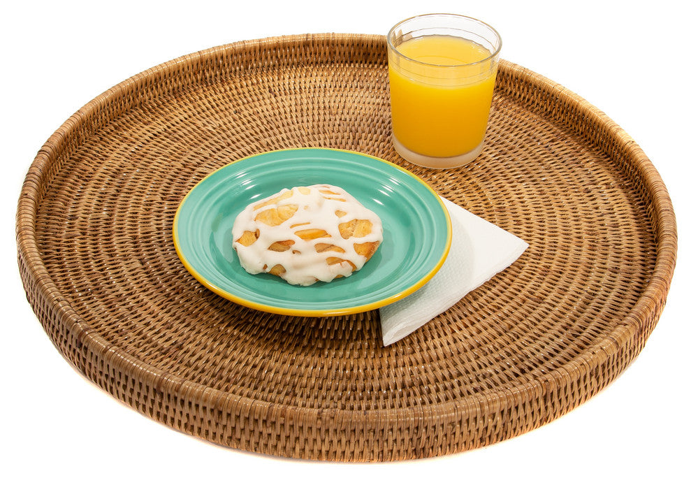 Artifacts Rattan™ Round Serving / Ottoman Tray, Honey Brown, 24"x24"x2"