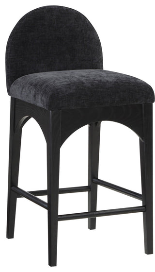 Waldorf Chenille Upholstered Stool, Black, Chenille, Natural Finish, Black, Chenille Fabric, Black Finish