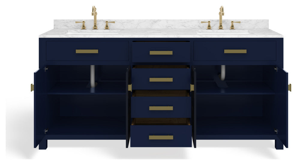 The Savoy Bathroom Vanity, Monarch Blue, 72", Double, With Mirror, Freestanding