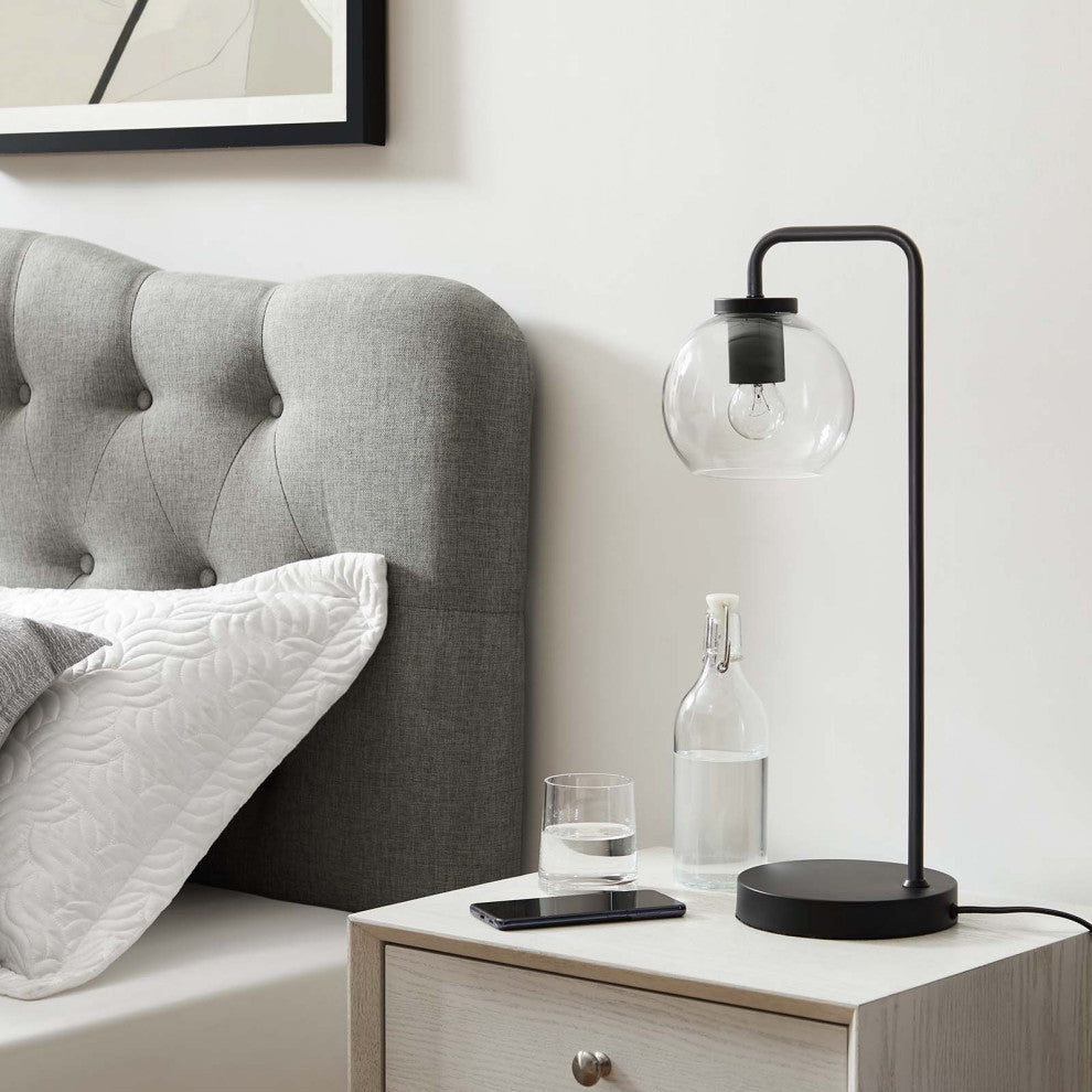 Silo Glass Globe Glass and Metal Table Lamp, Black