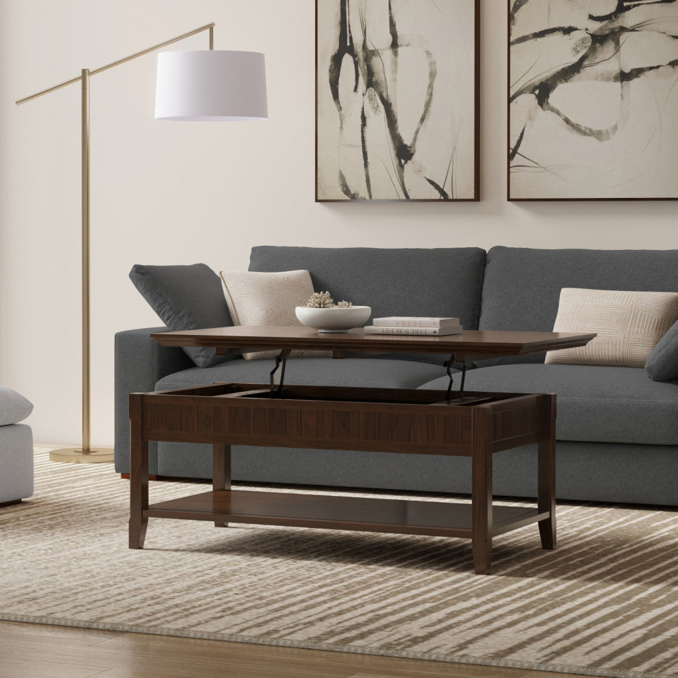 Acadian Solid Wood Lift Top Coffee Table, Brunette Brown