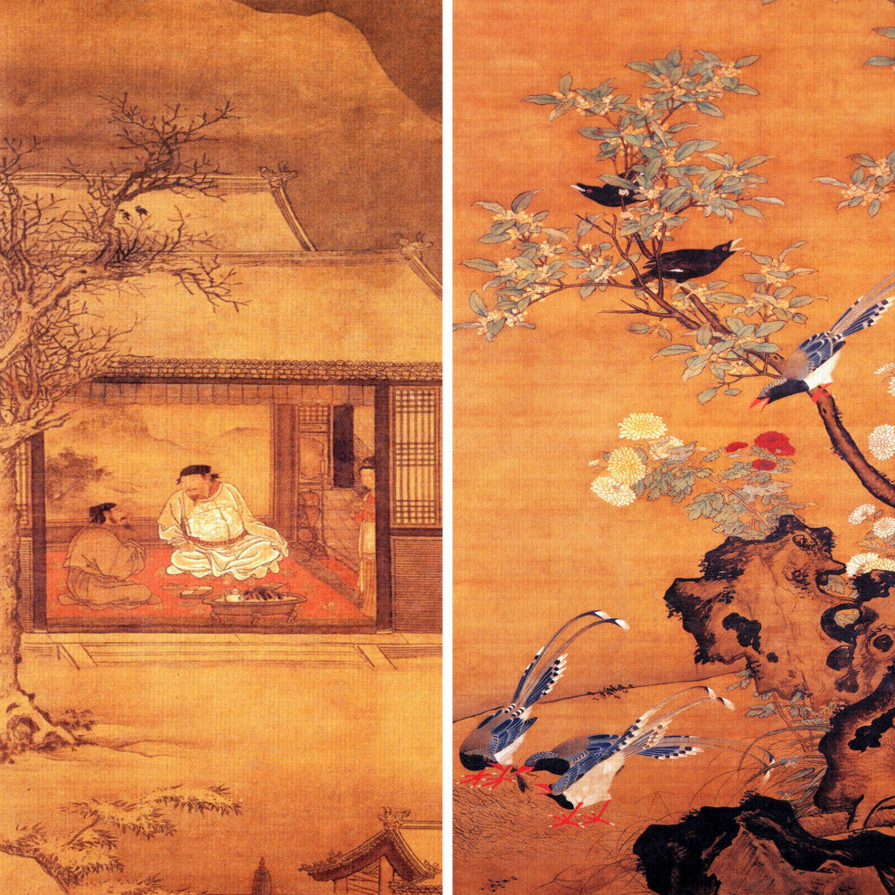 6' Tall Double Sided Chinese Landscapes Canvas Room Divider