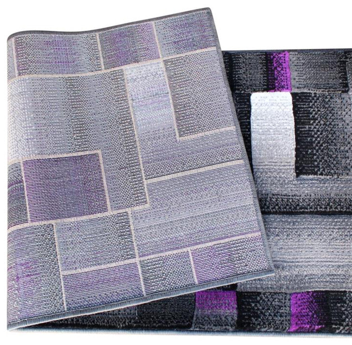 Elio Collection Color Blocked Area Rug, Purple, 3' X 16'