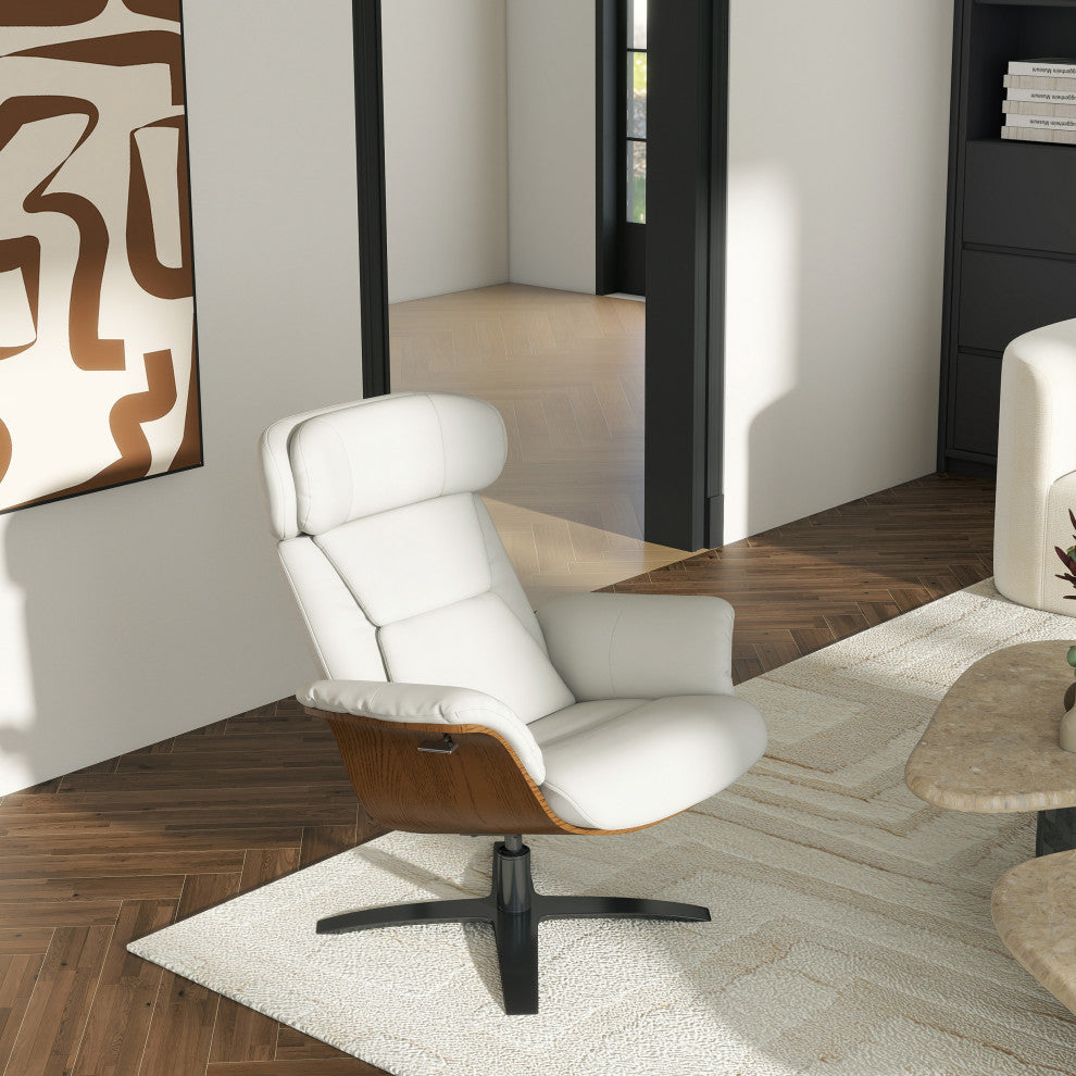 Jovan 31.5" Genuine Leather Adjustable Recliner Lounge Chair, Porcelain White