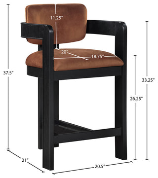 Sacha Upholstered Bar and Counter Stool, Cognac, Velvet, Black