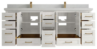 Boston 84" Double Sink Bath Vanity in Alabaster 2" Carrara Quartz