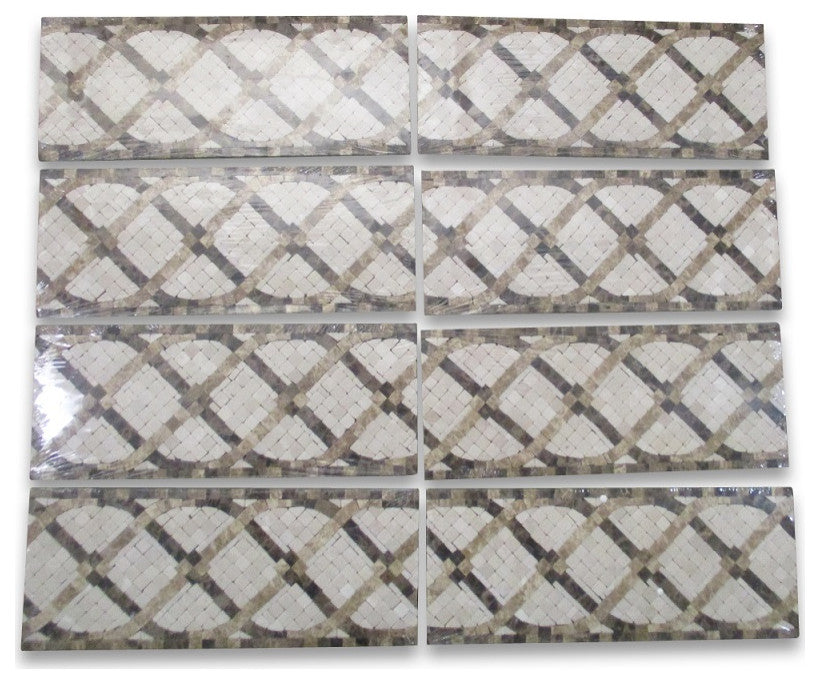 Marble Mosaic Border Listello Tile Petra Emperador 4.75x12 Tumbled, 1 piece