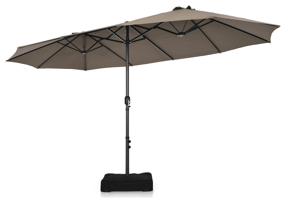 15FT Double-Sided Twin Patio Umbrella Sun Shade Outdoor Crank Market Base