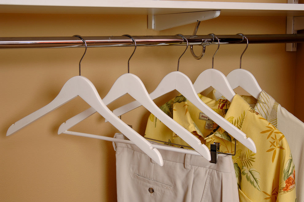 White Rubberized Wooden Combo Hangers With Clips, Box of 50