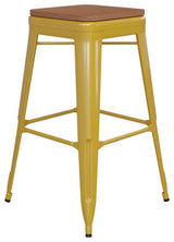 Kai Commercial Grade 30"H Metal Counter Stool, Yellow/Teak