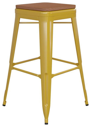 Kai Commercial Grade 30"H Metal Counter Stool, Yellow/Teak