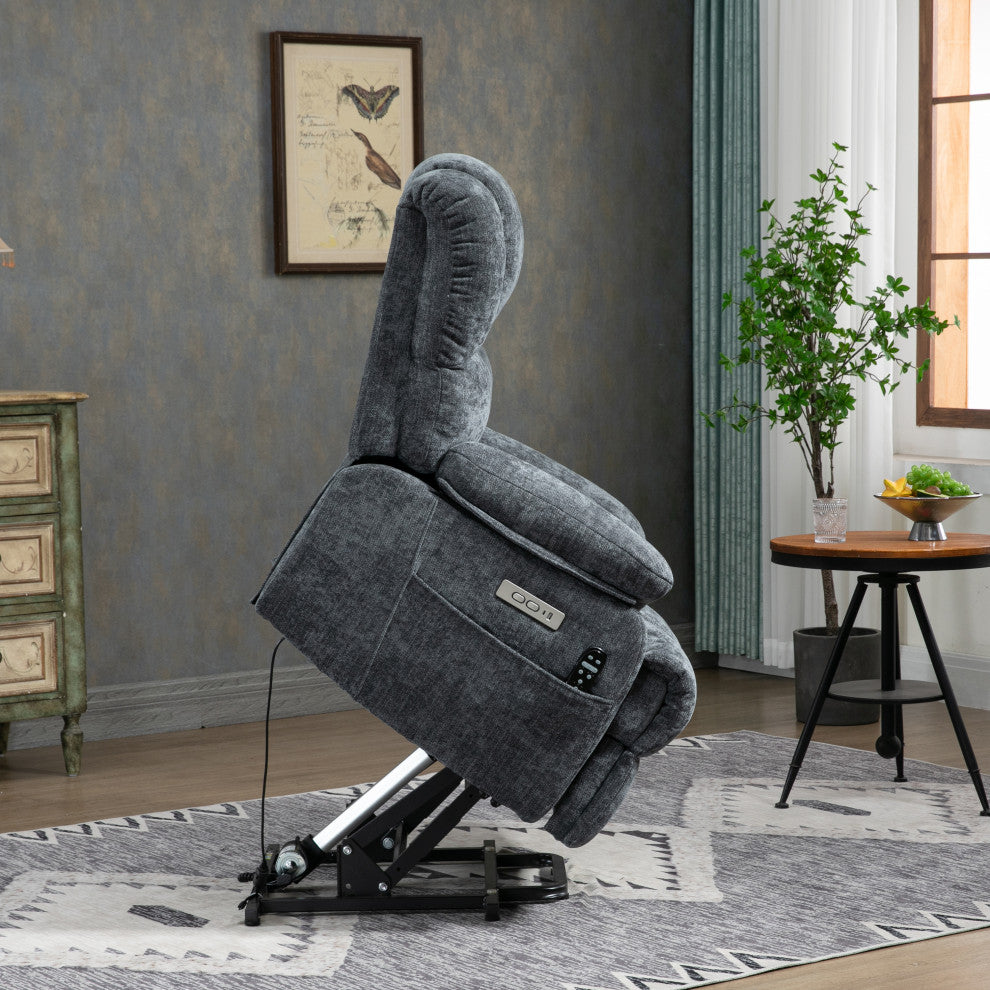 Power Lift Recliner Chair with Massage and Heat Function, 8-Point Vibration, Blue-Gray