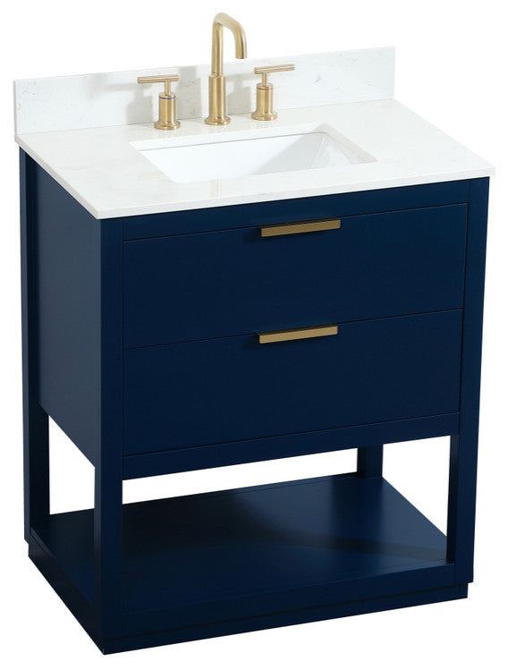 30" Single Bathroom Vanity, Blue, With Backsplash