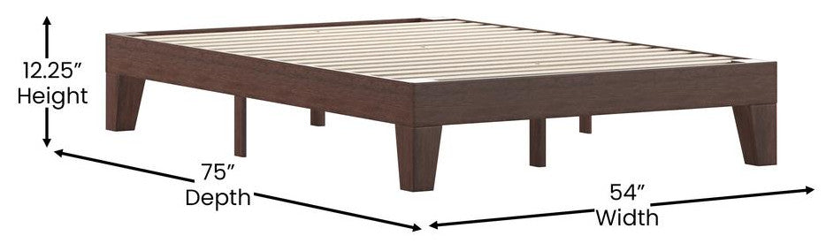 Evelyn Wood Platform Bed with Wooden Support Slats, No Box Spring Required, Walnut, Full
