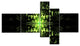 Green Butterfly Pattern on Black, Abstract Wall Art Canvas, 60"x32", 5 panels