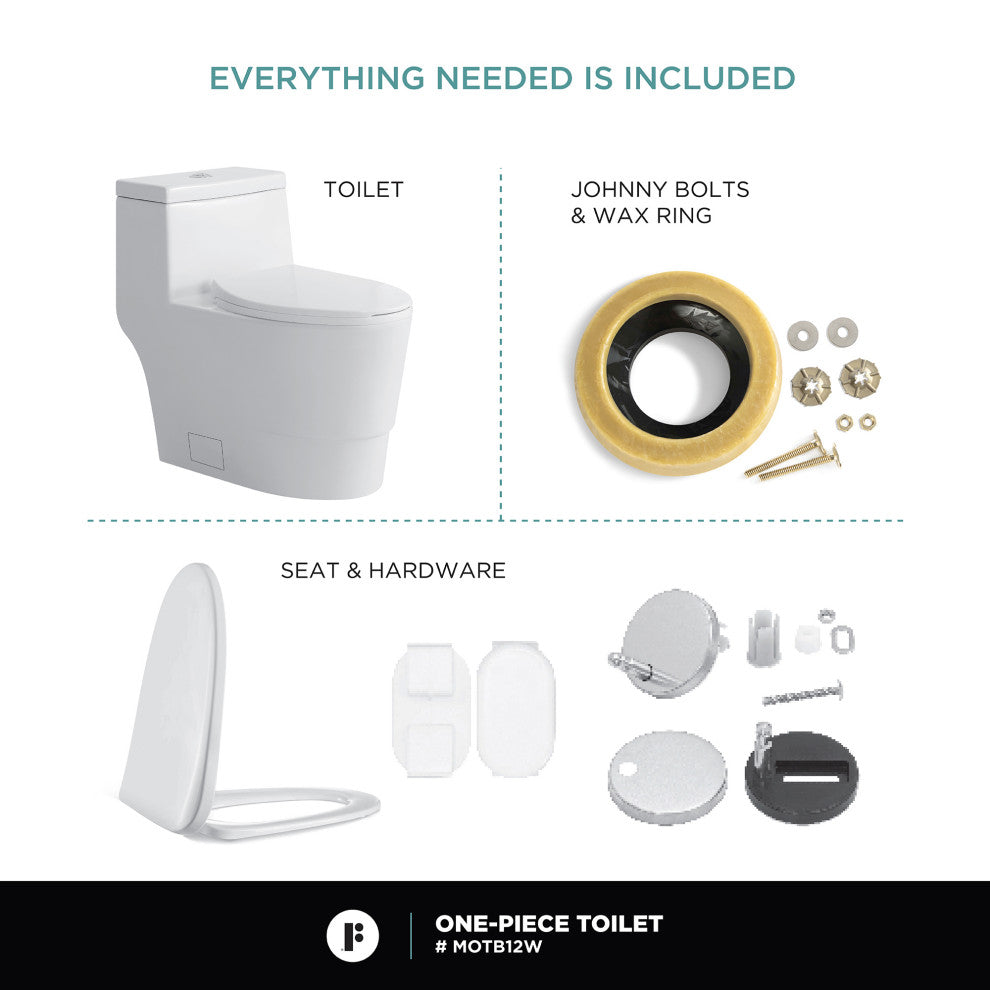 Fine Fixtures Modern Dual Flush Elongated One-Piece Toilet, Seat Included