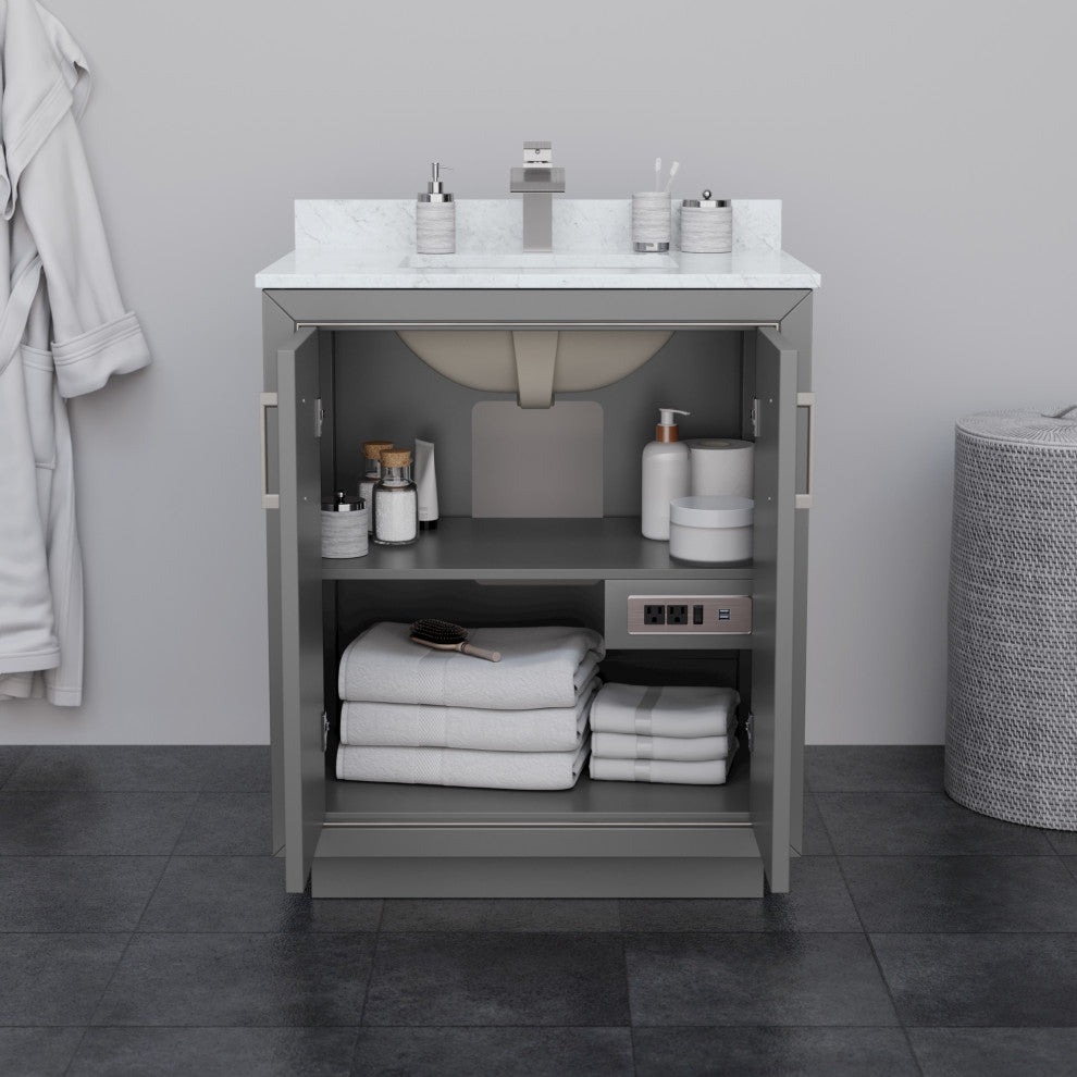 Icon 30" Dark Gray Single Vanity, Cultured Top, Nickel Trim