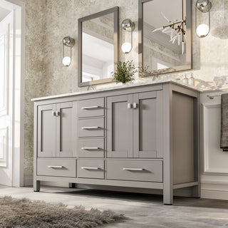 Eviva Aberdeen Gray Transitional Double Sink Vanity With White Carrara Top, 72"