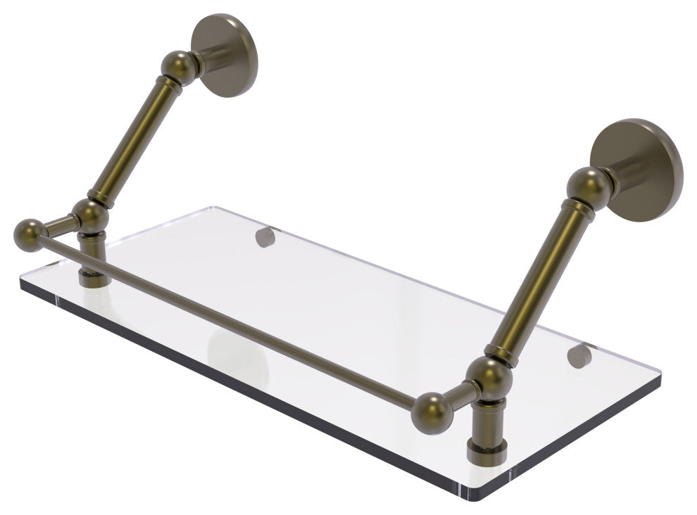 Prestige Skyline 18" Floating Glass Shelf with Gallery Rail, Antique Brass