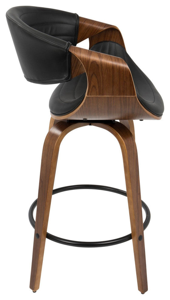 Symphony Counter Stool, Set of 2, Walnut Wood/Black PU/Black Metal