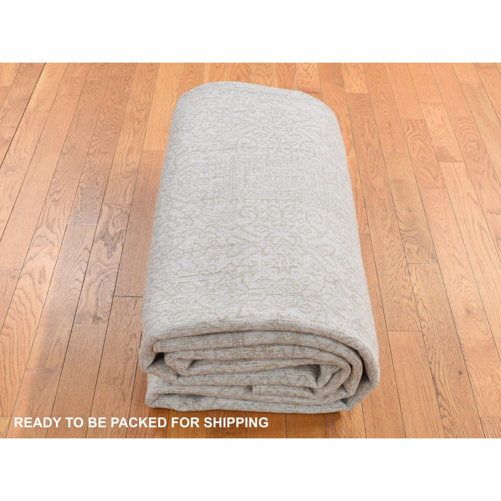 Taupe, Fine Jacquard Loomed Weave Wool and Silk Persian Design Rug, 8'9"x12'1"