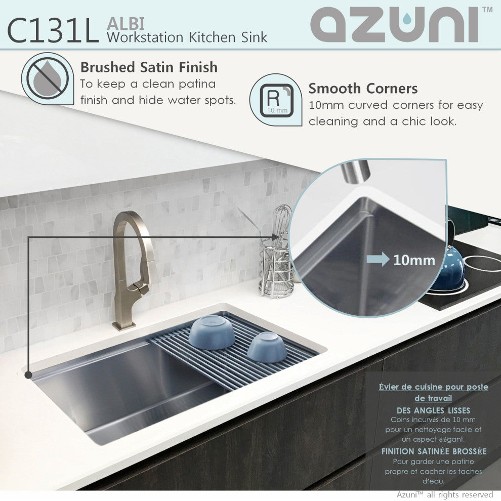 SYLISH 30"L x 19"L Single Bowl Undermount 16G Workstation Kitchen Sink