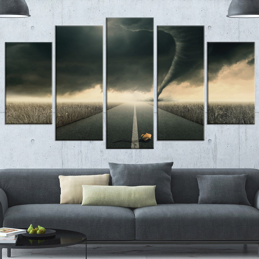 Yellow Rose on the Dark Road, Landscape Canvas Art Print, 60"x32", 5 Panels
