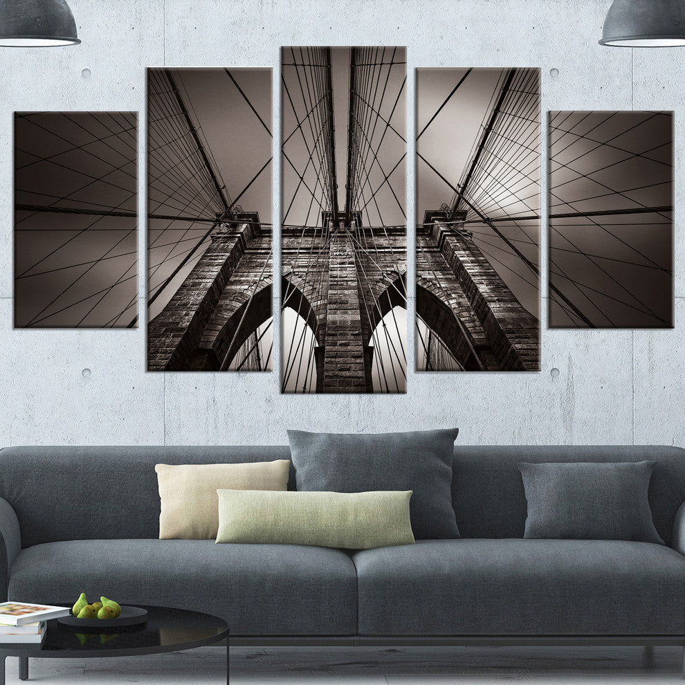 Brooklyn Bridge in NYC USA, Grey, Extra Large Canvas Print, 60"x32", 5 Panels