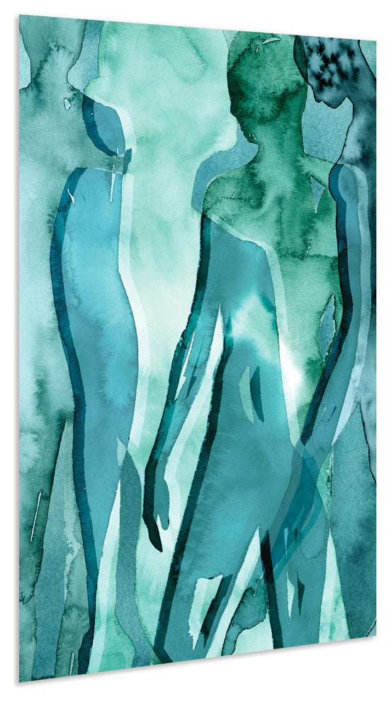 "Water Women II" Frameless Tempered Glass Contemporary Wall Art 48" x 32"