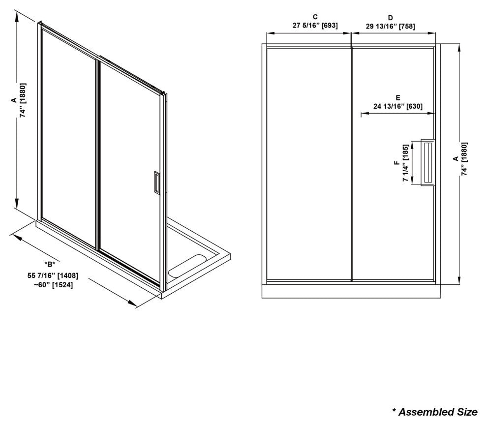 Stanford Sliding Fluted Alcove Shower Door, Brushed Gold, Clear Glass, 60"