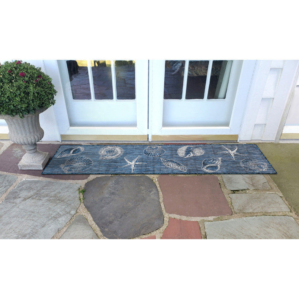 Carmel Shells Indoor/Outdoor Rug, Navy, 1'11"x4'11" Runner