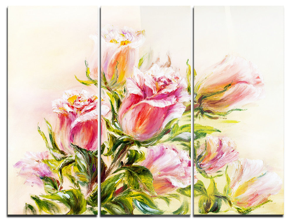 "Rose Oil Painting" Glossy Metal Wall Art, 3 Panels, 36"x28"