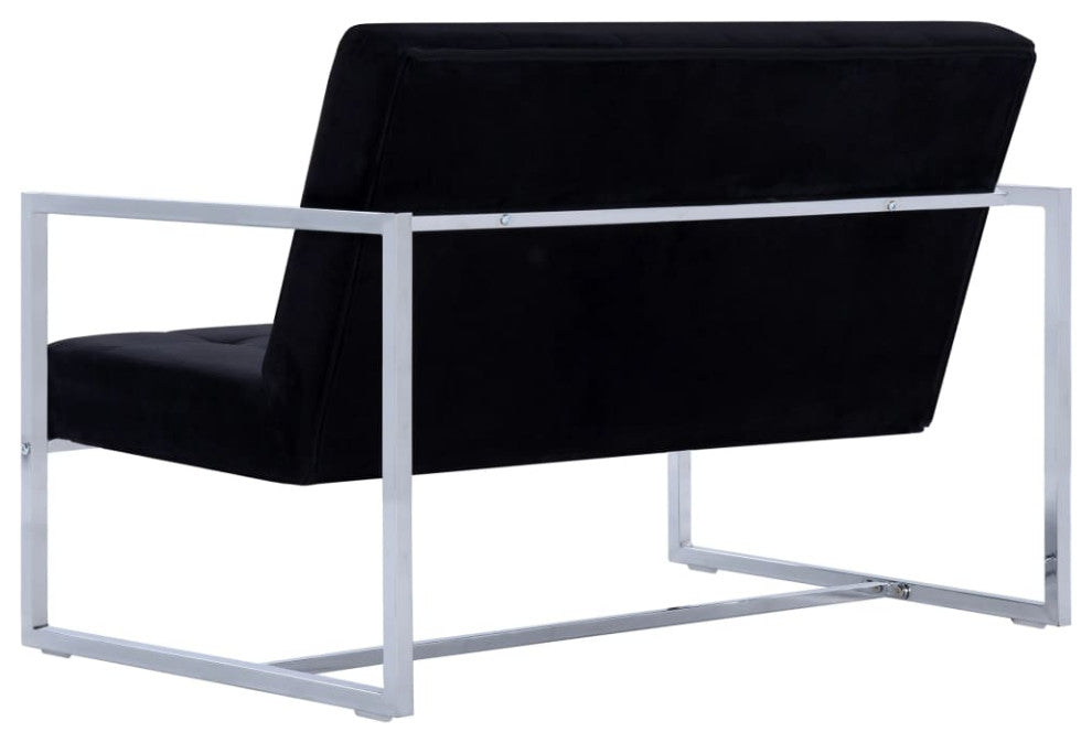 vidaXL Sofa Loveseat with Armrests for Living Room Black Chrome and Velvet