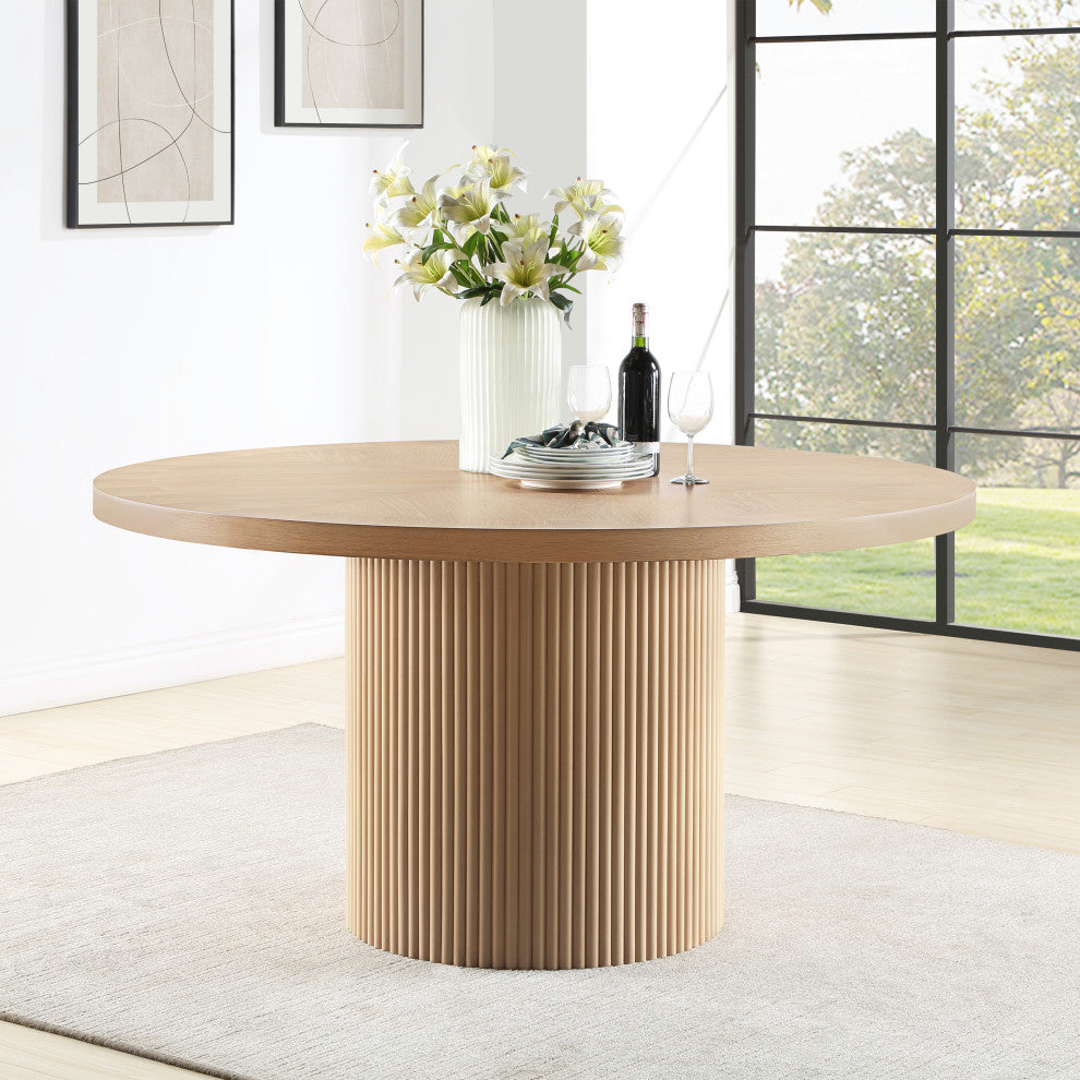 Belinda Beech Wood Dining Table, Natural, 59"Wx59"Dx30" H