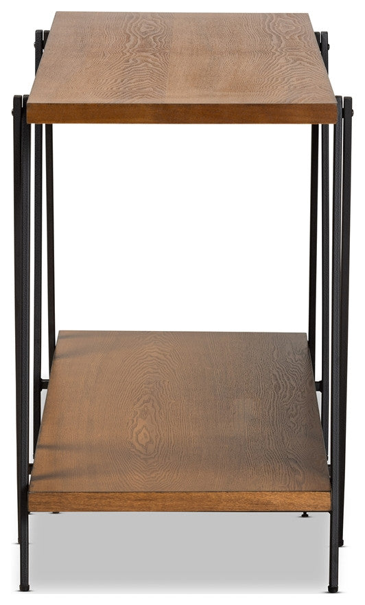 Rustic Walnut Finished Wood and Black Finished Metal Console Table