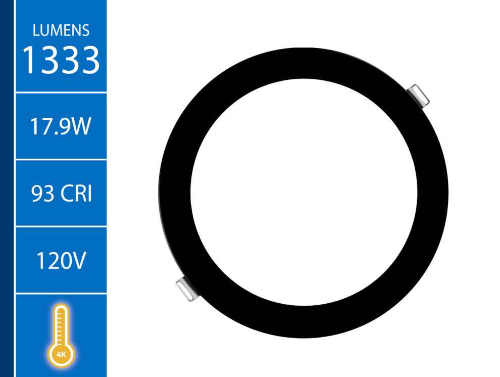 REL Series 8" Round Black Canless LED Downlight, 4000K