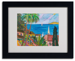 'Three Sails on the Pacific' Matted Framed Canvas Art by Manor Shadian