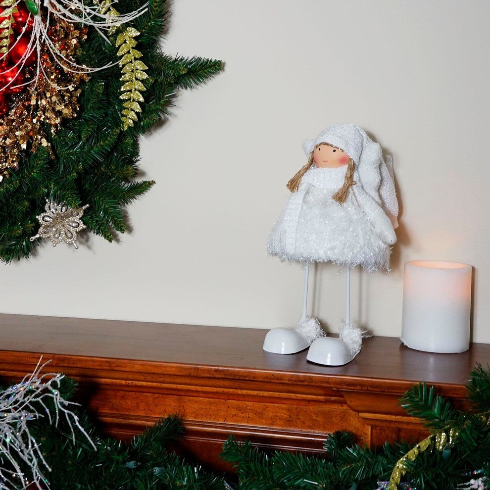 24" Snowy Woodlands Plush White Angel Bobble Girl Christmas Figure