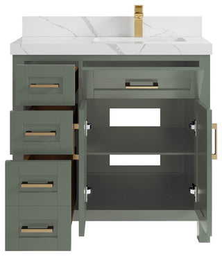 Cambridge 36" Right Offset Bath Vanity in Evergreen 2" Calacatta Laza