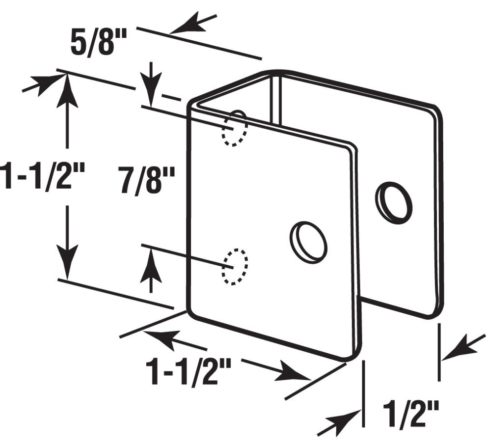 U-Bracket, For 1/2" Panels, Stainless Steel, Satin Finish, Fasteners