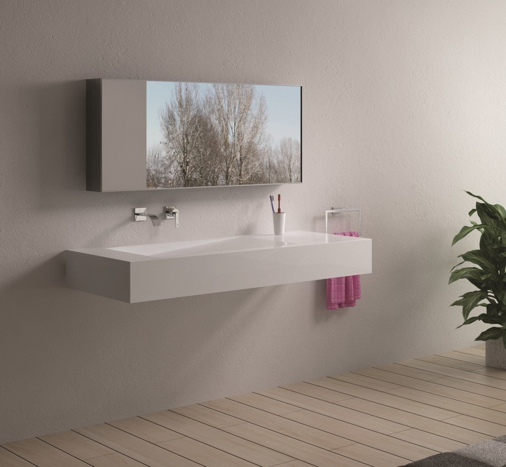 ADM Rectangular Wall Mounted Sink, White, 47", Glossy White, On-Left